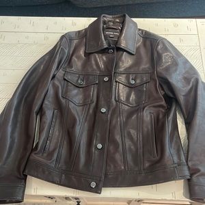 Michael Kors leather jacket, size large. Color is a reddish brown.